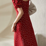 Casual Square-Neck Fitted Puff-Sleeve Dress - liwisi