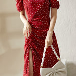 Casual Square-Neck Fitted Puff-Sleeve Dress - liwisi