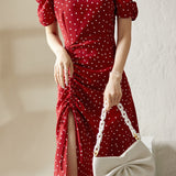 Casual Square-Neck Fitted Puff-Sleeve Dress - liwisi