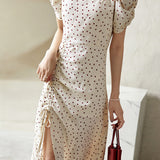Casual Square-Neck Fitted Puff-Sleeve Dress - liwisi