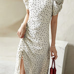 Casual Square-Neck Fitted Puff-Sleeve Dress - liwisi