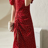 Casual Square-Neck Fitted Puff-Sleeve Dress - liwisi
