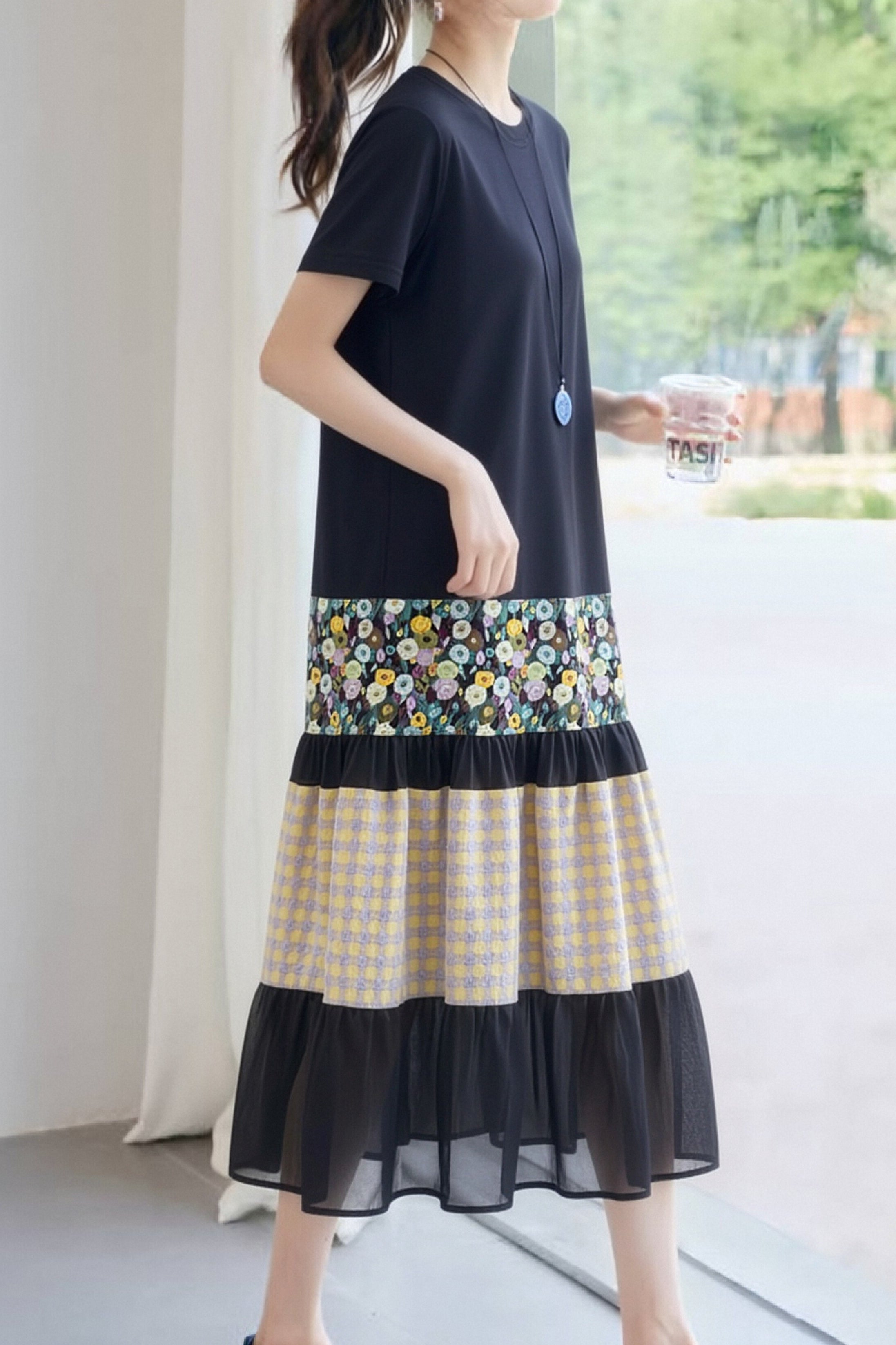 Casual Patchwork T-Shirt Dress - liwisi