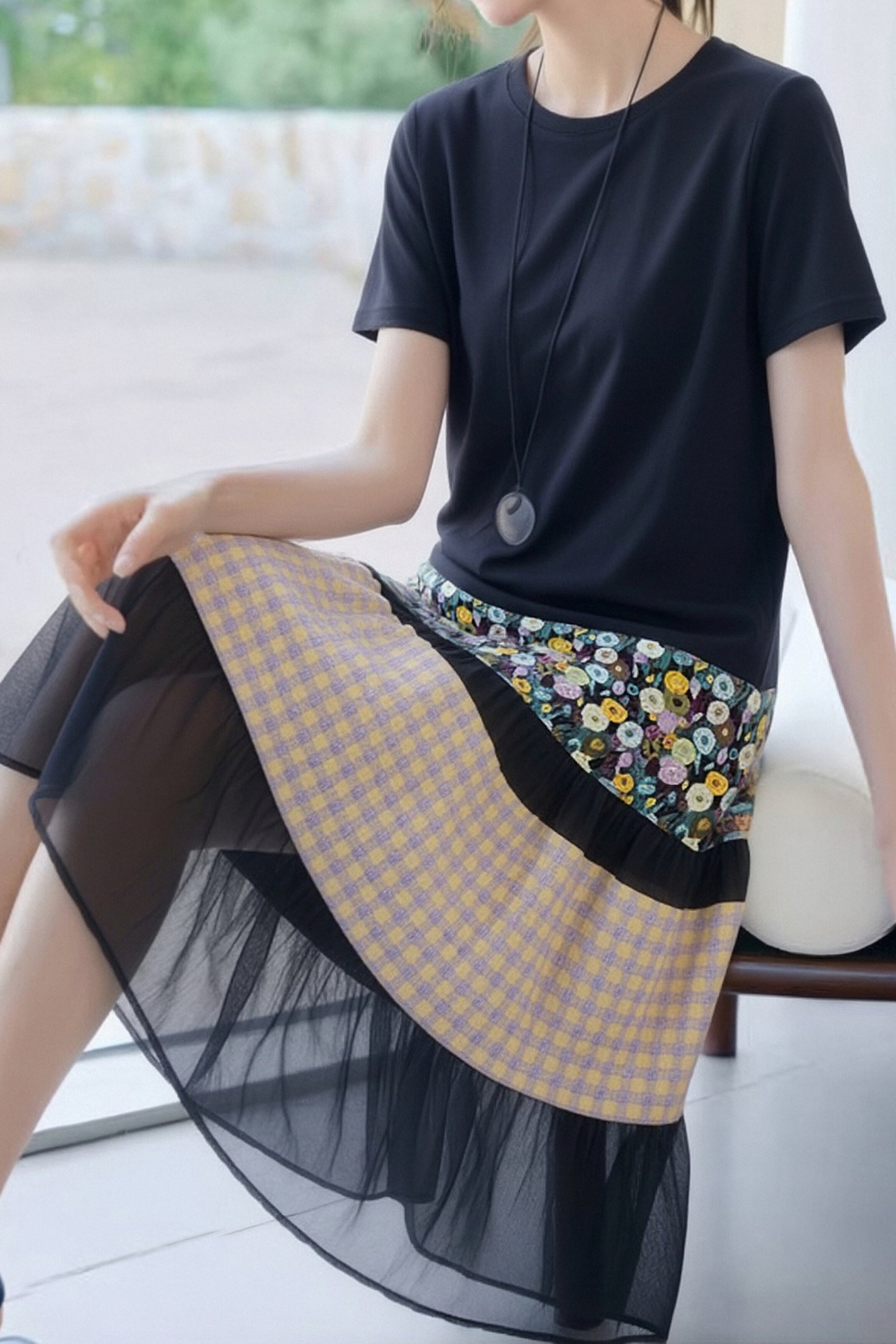 Casual Patchwork T-Shirt Dress - liwisi