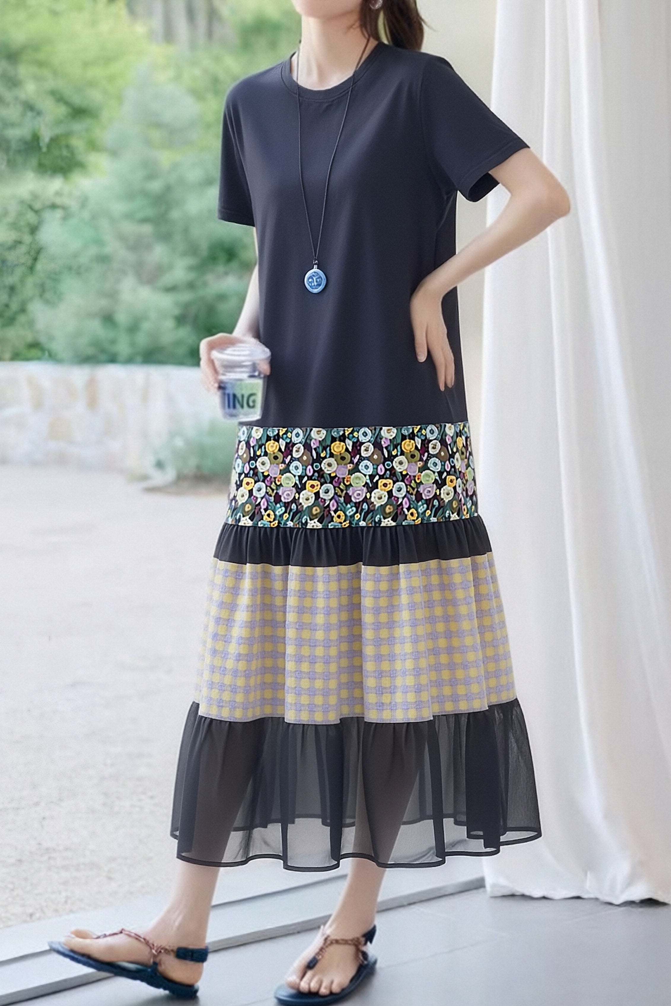 Casual Patchwork T-Shirt Dress - liwisi