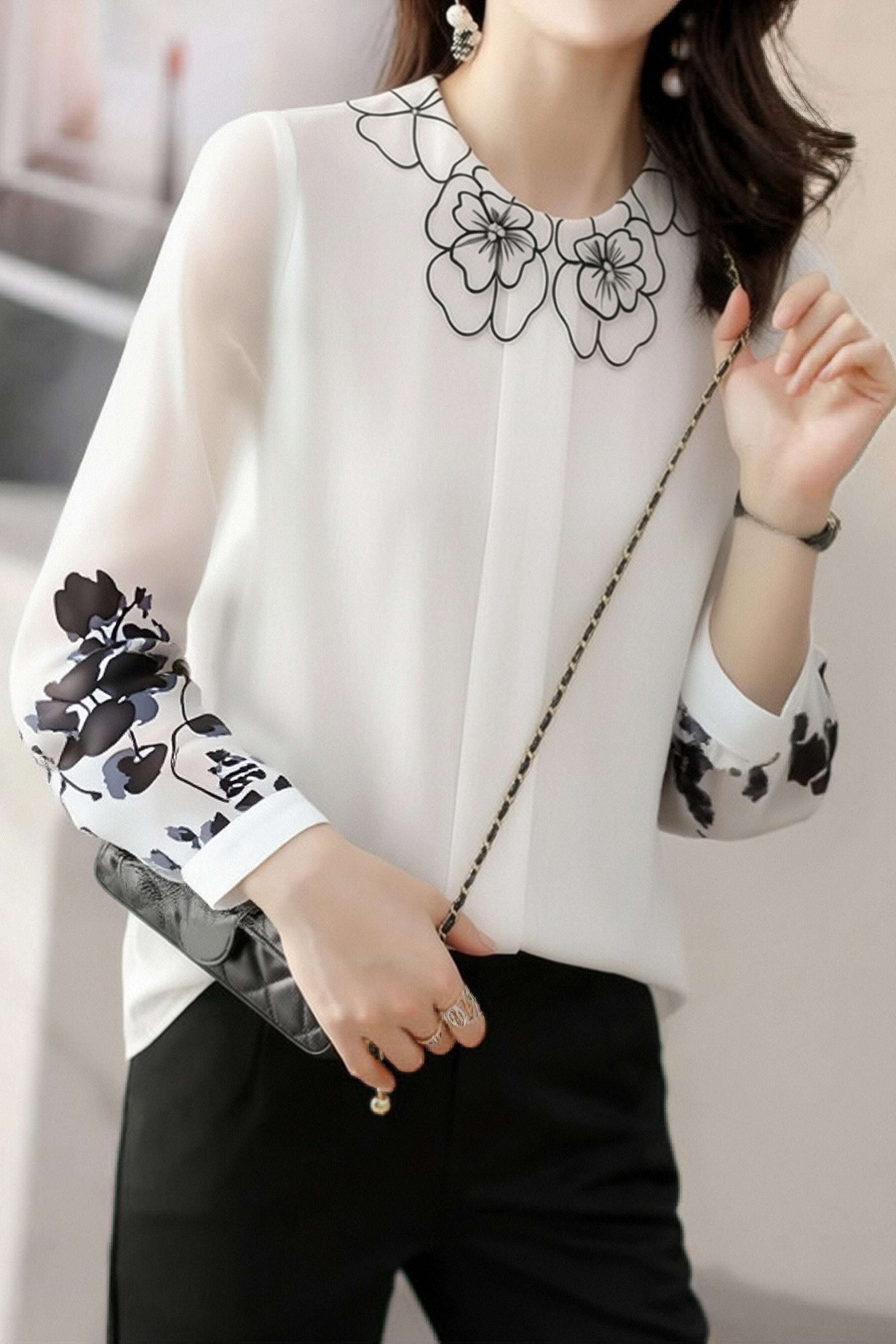 Casual Petal-Collar Printed Shirt - liwisi