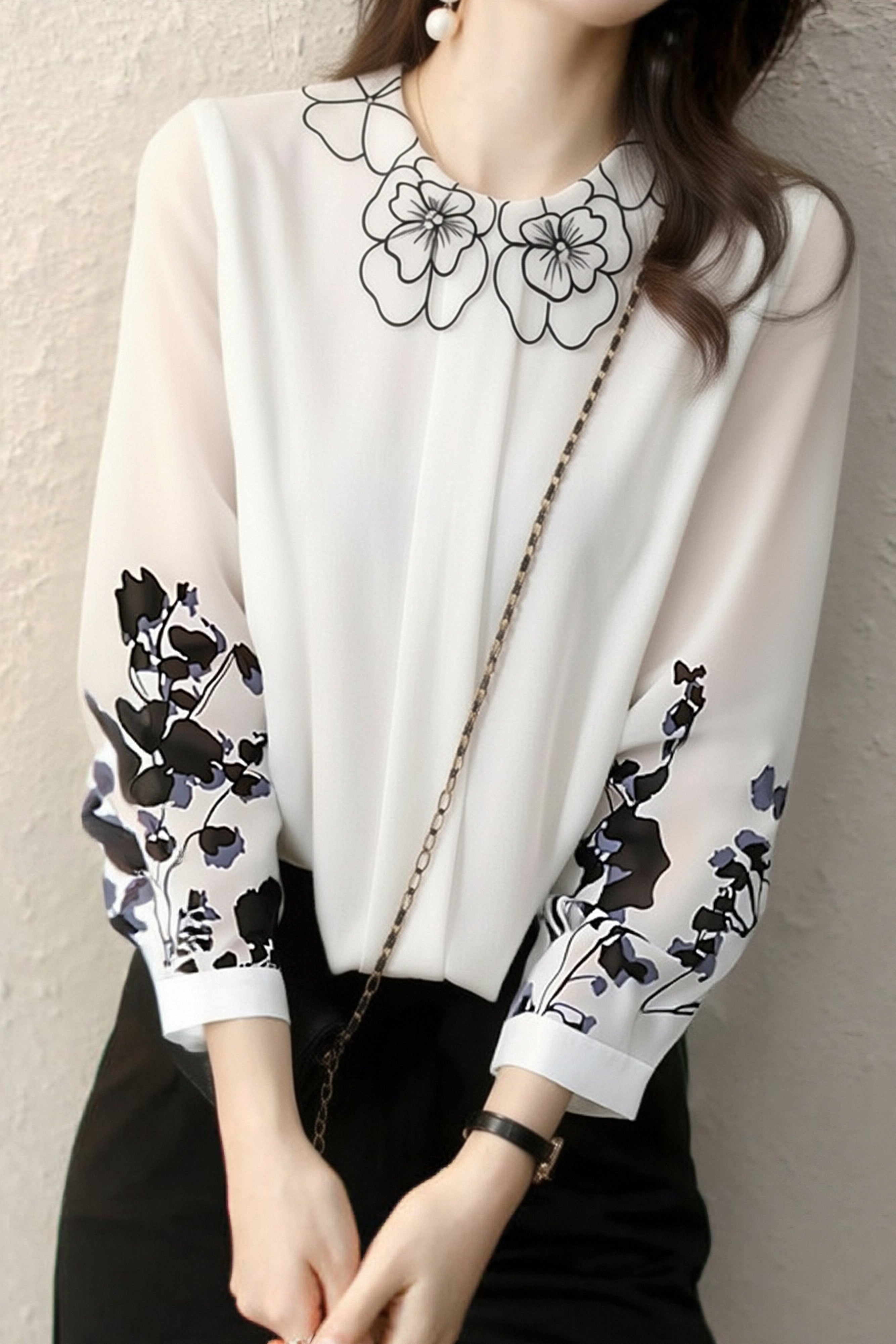 Casual Petal-Collar Printed Shirt - liwisi