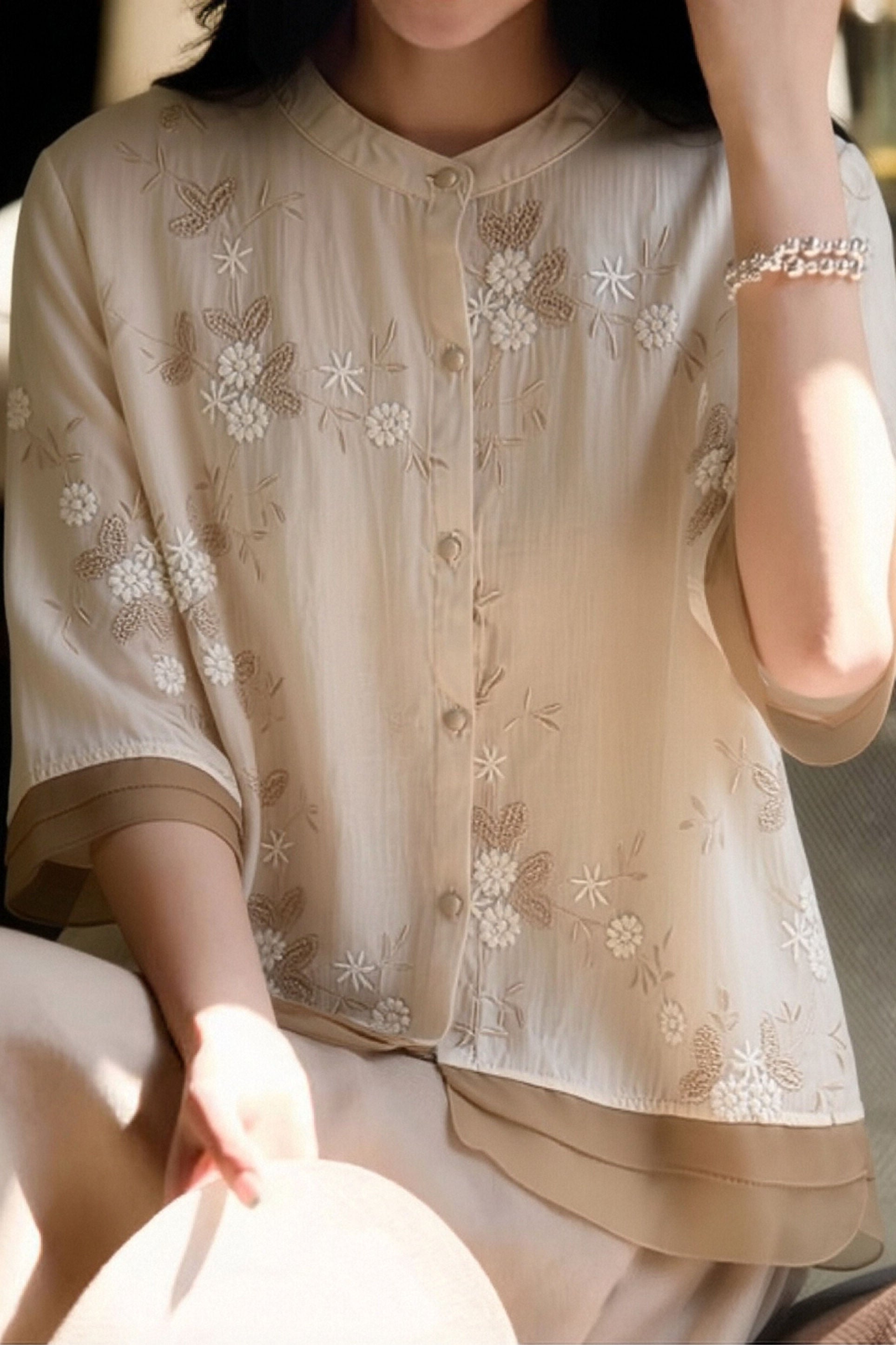 Casual Seven-Point Sleeve Spliced Shirt - liwisi