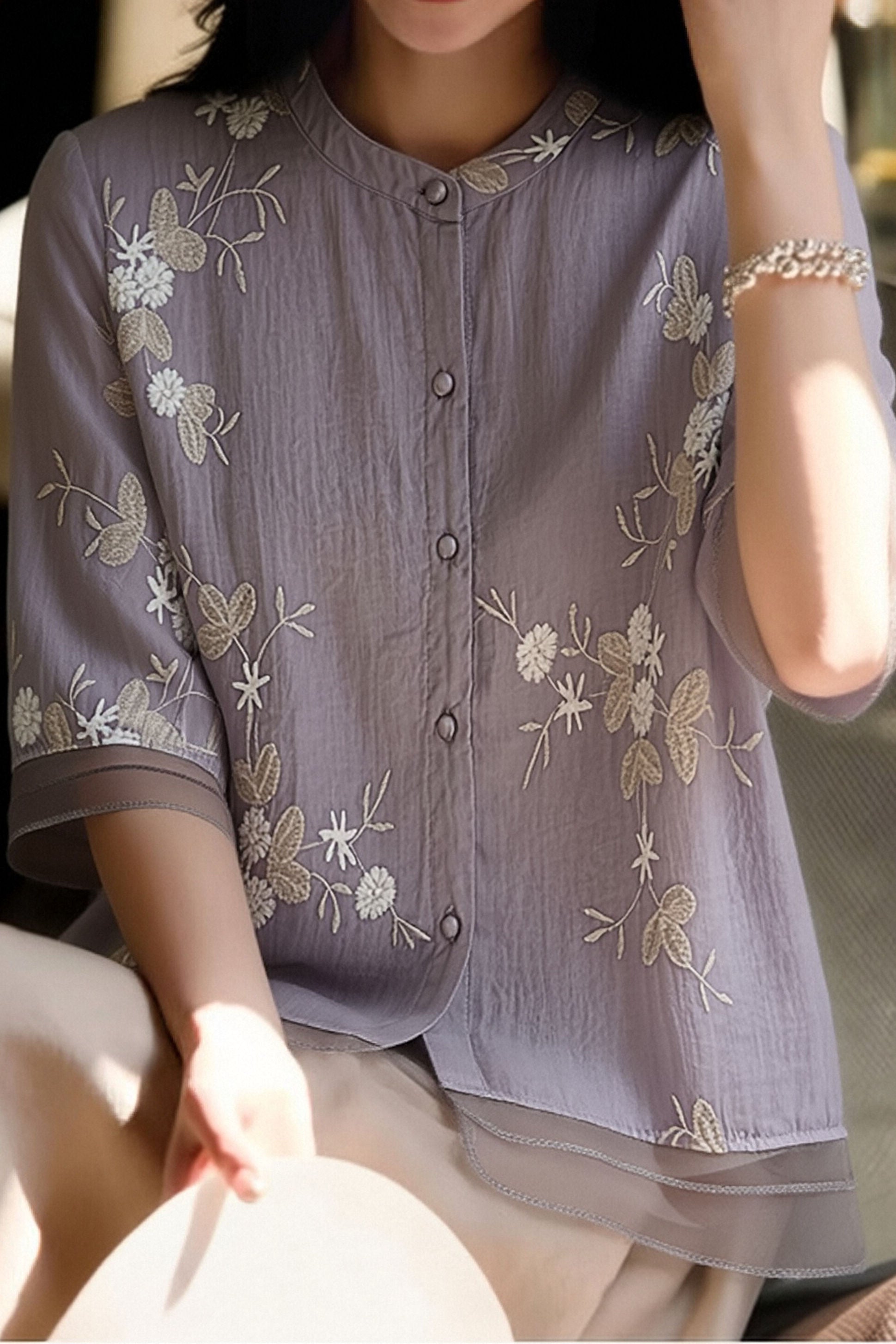 Casual Seven-Point Sleeve Spliced Shirt - liwisi