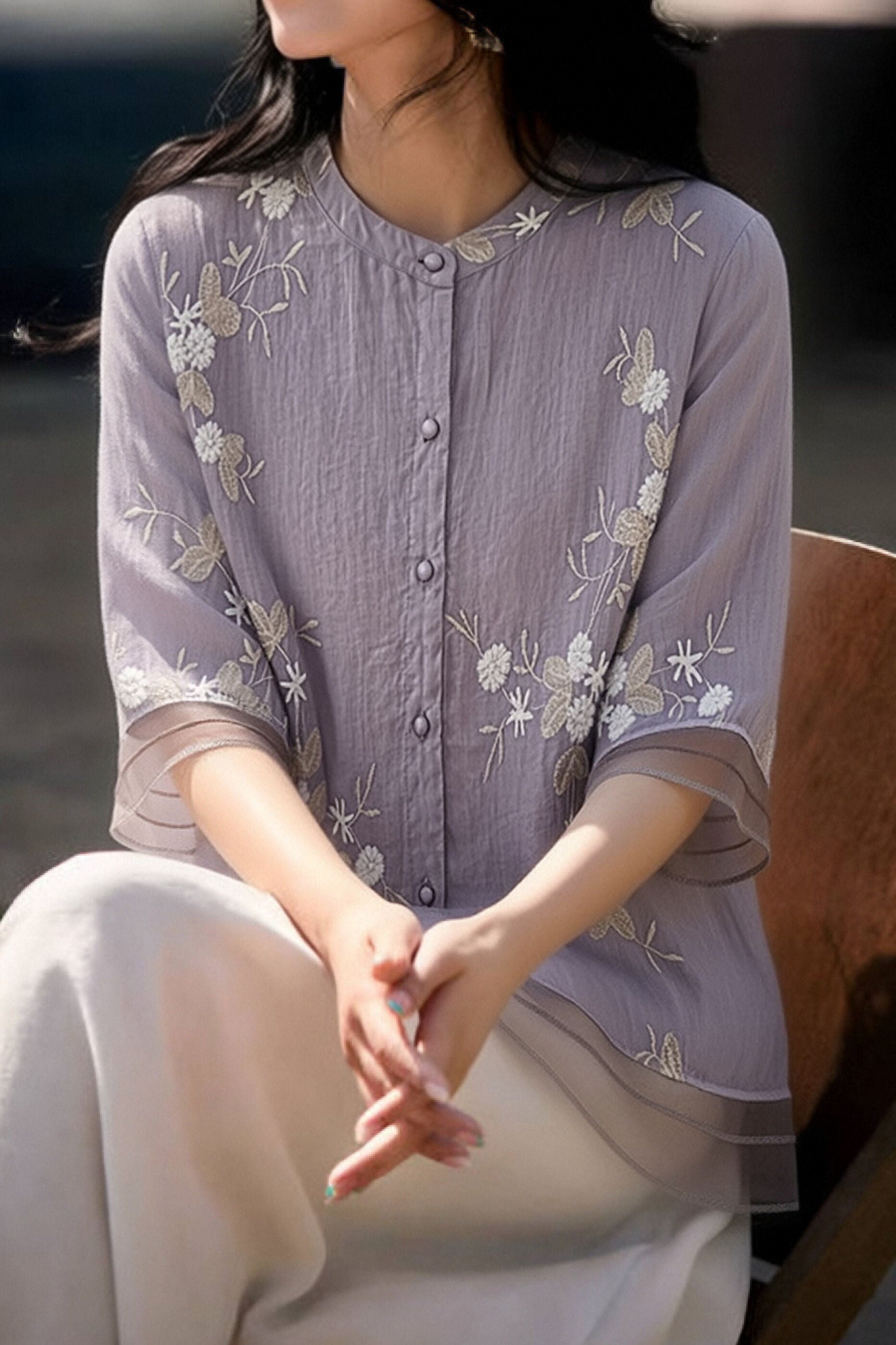 Casual Seven-Point Sleeve Spliced Shirt - liwisi