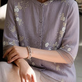 Casual Seven-Point Sleeve Spliced Shirt - liwisi
