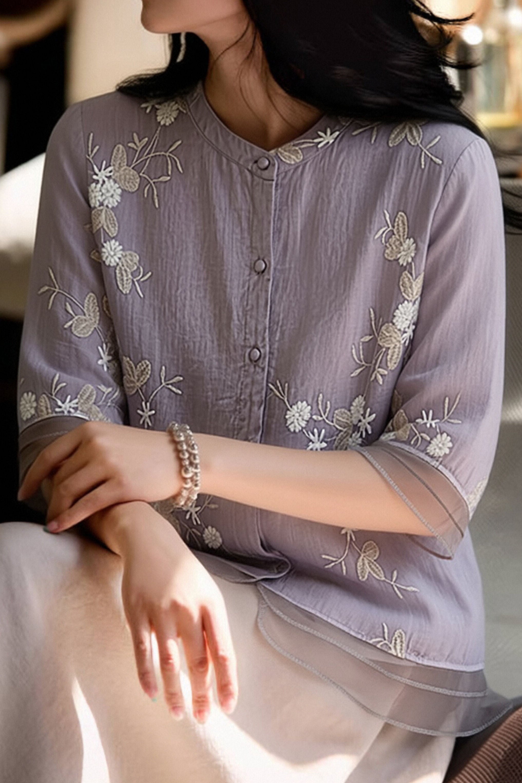 Casual Seven-Point Sleeve Spliced Shirt - liwisi