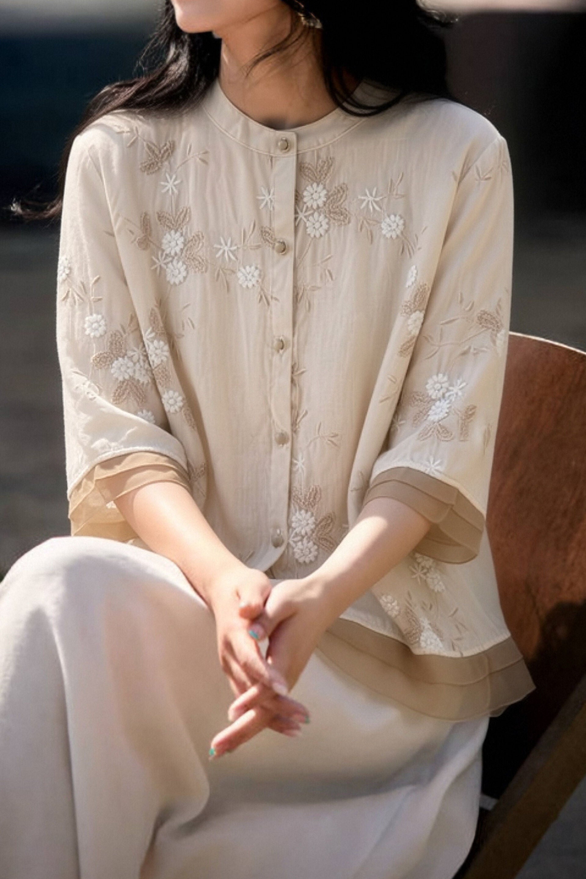 Casual Seven-Point Sleeve Spliced Shirt - liwisi