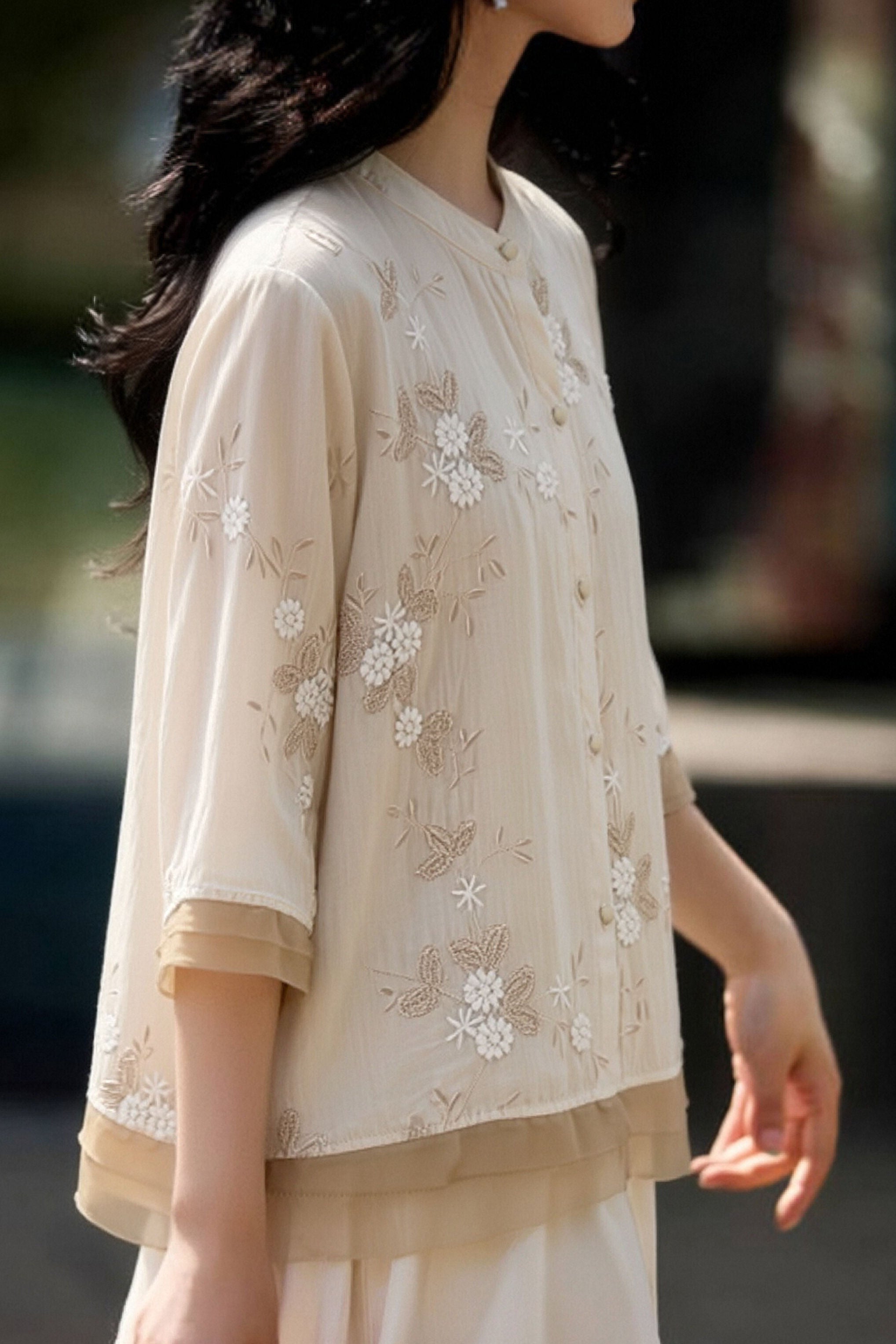 Casual Seven-Point Sleeve Spliced Shirt - liwisi