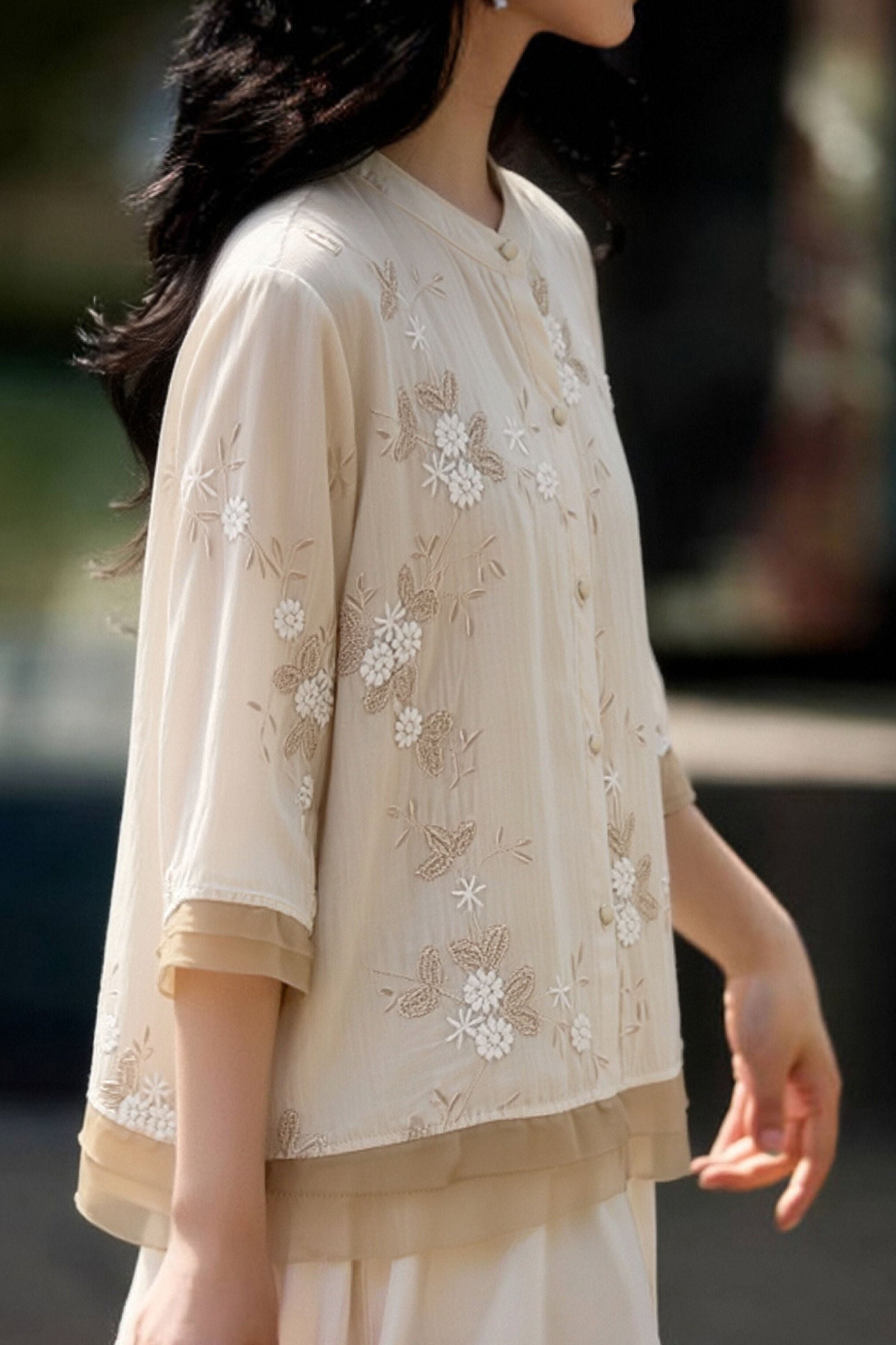 Casual Seven-Point Sleeve Spliced Shirt - liwisi