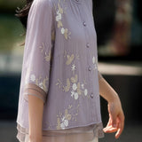 Casual Seven-Point Sleeve Spliced Shirt - liwisi