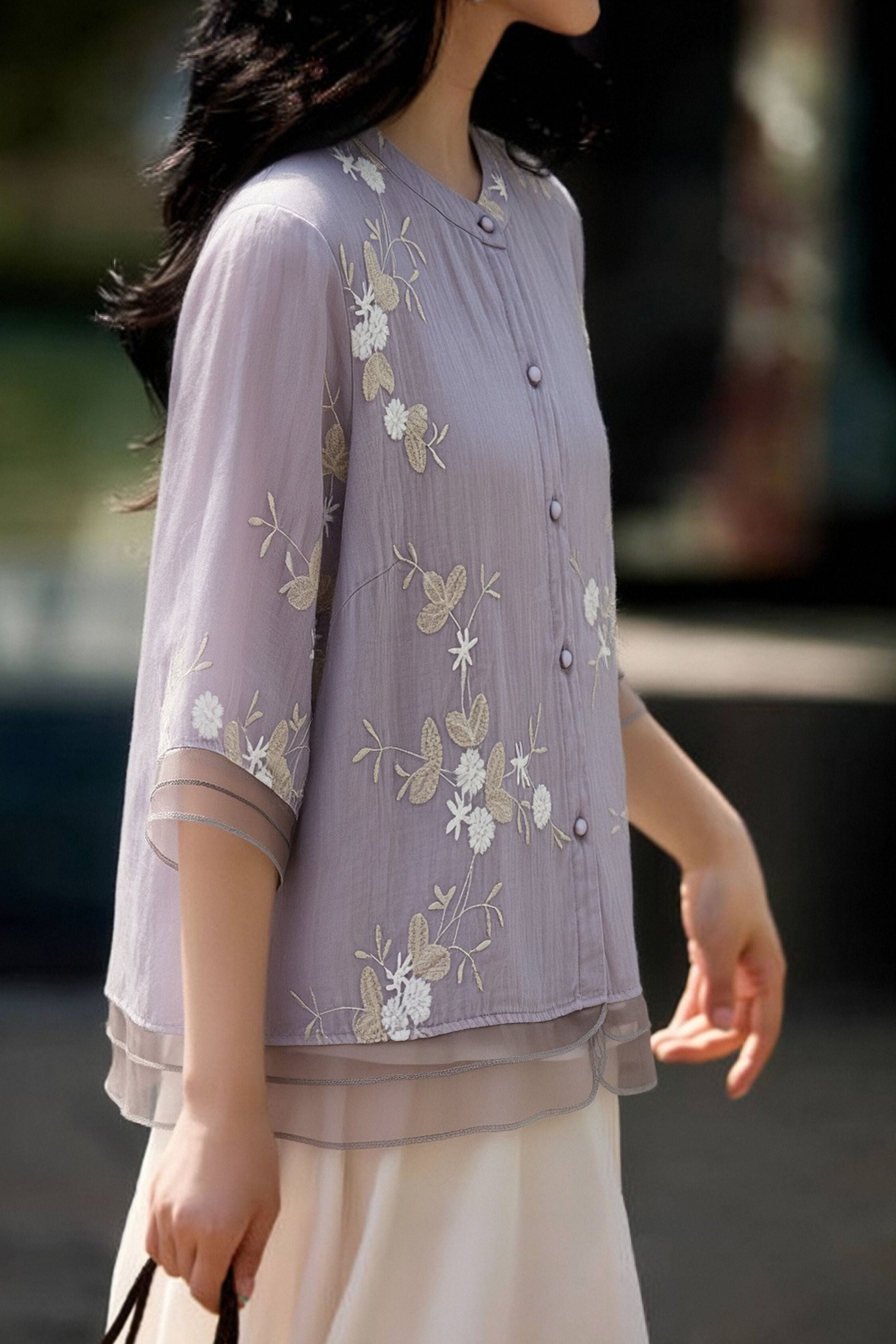 Casual Seven-Point Sleeve Spliced Shirt - liwisi