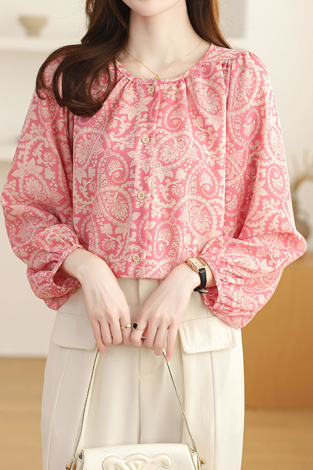 Casual Floral Lantern Sleeve Shirt - liwisi