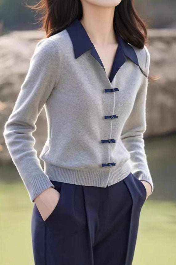 Casual Chinese Frog Closure Knit Sweater - liwisi