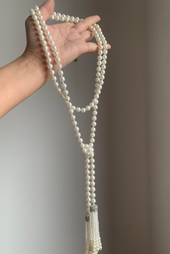 Elegant Pearl Tassel Long Necklace - liwisi