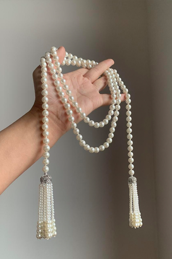 Elegant Pearl Tassel Long Necklace - liwisi