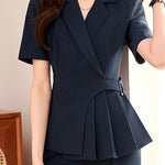 Casual Waist Blazer Nine-Point Pants Set - liwisi