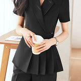 Casual Waist Blazer Nine-Point Pants Set - liwisi