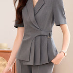 Casual Waist Blazer Nine-Point Pants Set - liwisi