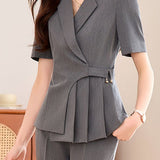 Casual Waist Blazer Nine-Point Pants Set - liwisi