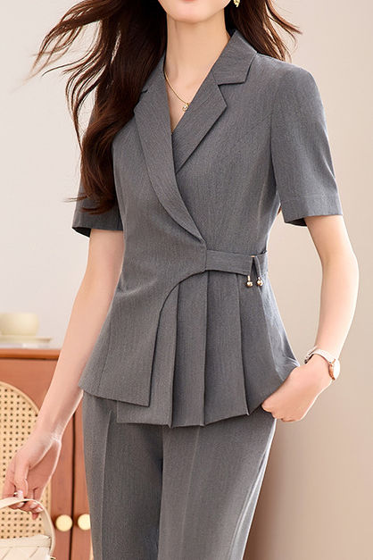 Casual Waist Blazer Nine-Point Pants Set - liwisi