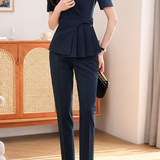Casual Waist Blazer Nine-Point Pants Set - liwisi