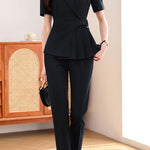Casual Waist Blazer Nine-Point Pants Set - liwisi