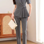 Casual Waist Blazer Nine-Point Pants Set - liwisi