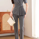 Casual Waist Blazer Nine-Point Pants Set - liwisi