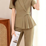 Casual Waist Blazer Nine-Point Pants Set - liwisi