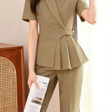 Casual Waist Blazer Nine-Point Pants Set - liwisi