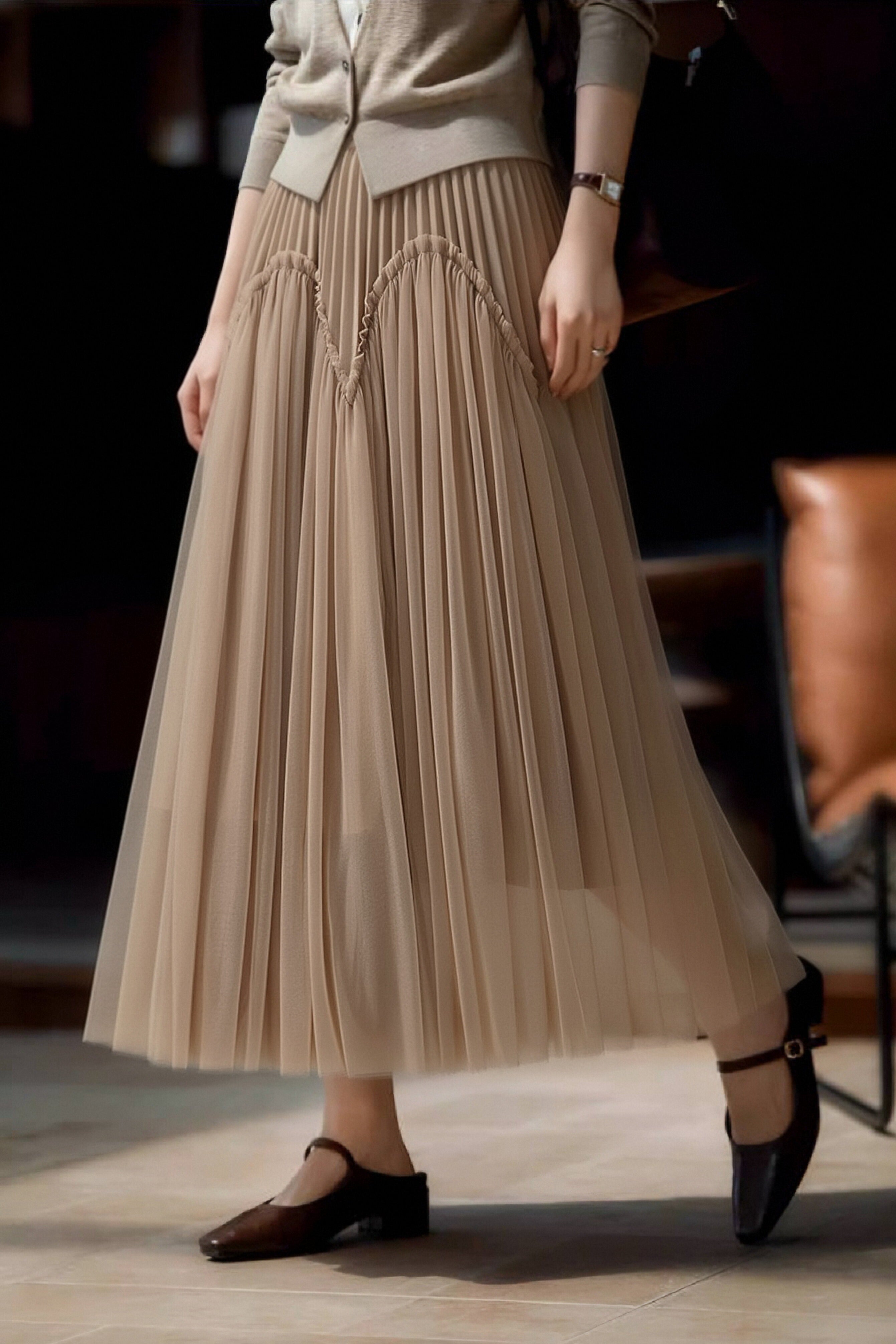 Casual Mesh Pleated Long Skirt - liwisi