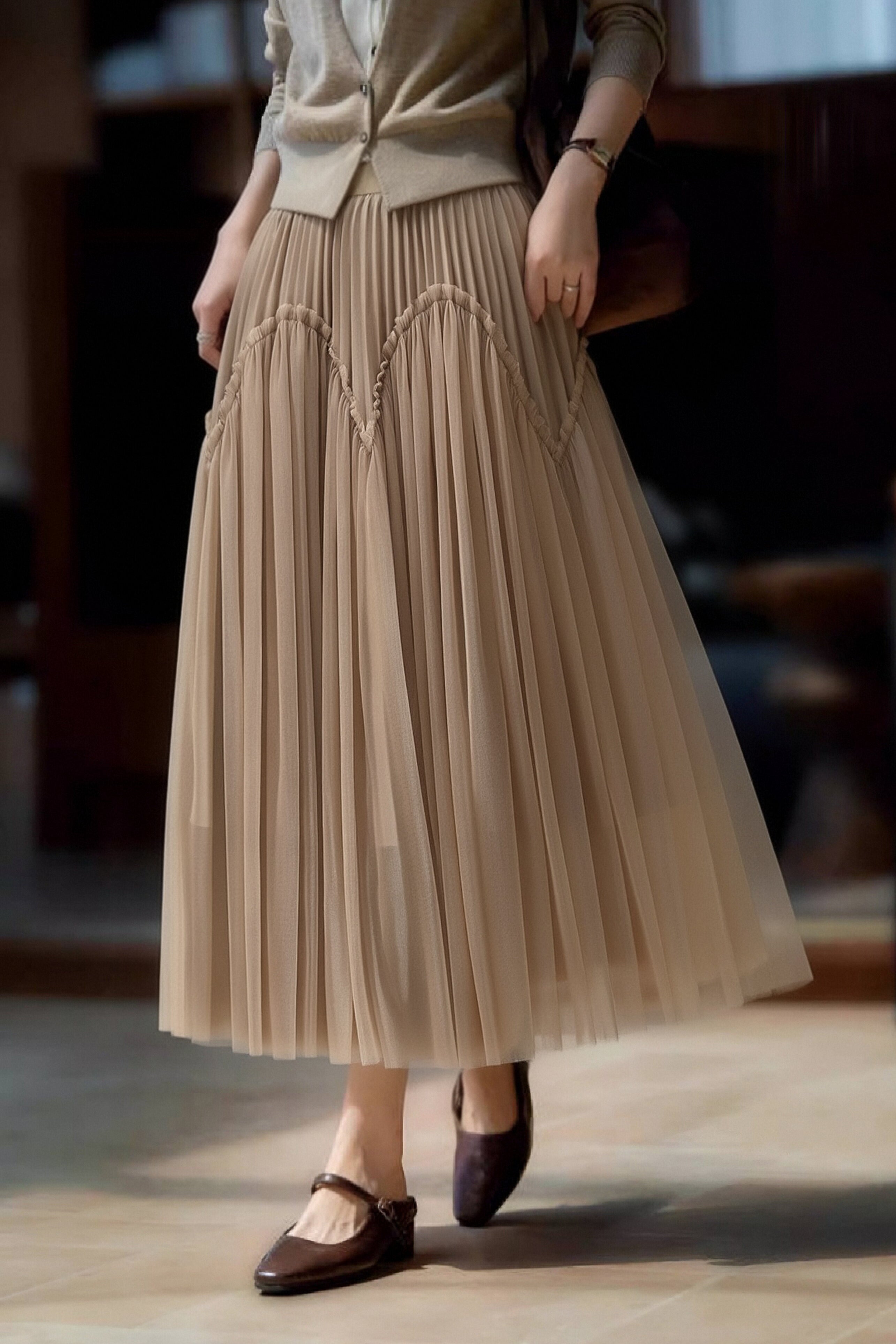 Casual Mesh Pleated Long Skirt - liwisi