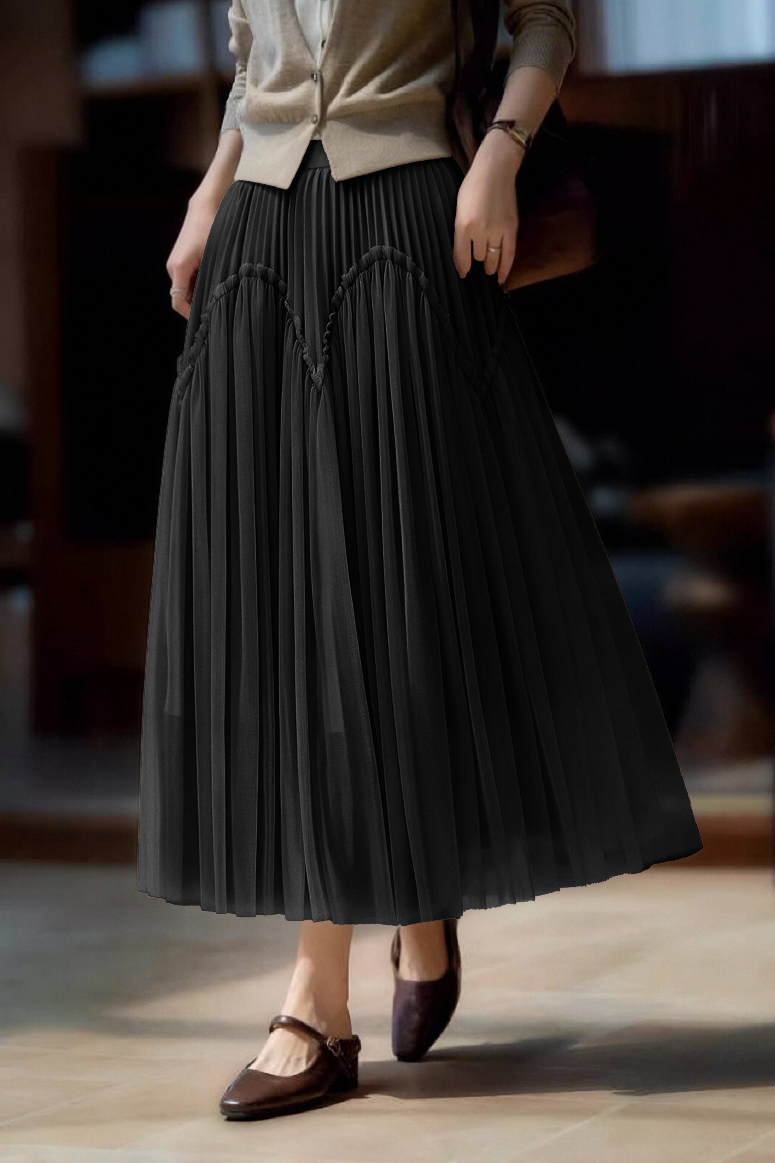 Casual Mesh Pleated Long Skirt - liwisi