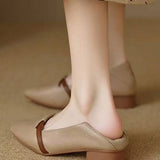 Casual Block Heel Soft Leather Pointed Toe Low Heel Shoes - liwisi