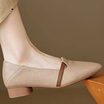 Casual Block Heel Soft Leather Pointed Toe Low Heel Shoes - liwisi