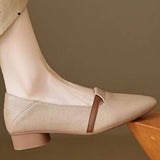 Casual Block Heel Soft Leather Pointed Toe Low Heel Shoes - liwisi
