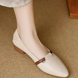 Casual Block Heel Soft Leather Pointed Toe Low Heel Shoes - liwisi