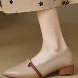 Casual Block Heel Soft Leather Pointed Toe Low Heel Shoes - liwisi