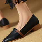 Casual Block Heel Soft Leather Pointed Toe Low Heel Shoes - liwisi