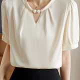 Elegant Satin Halter Beaded Shirt - liwisi