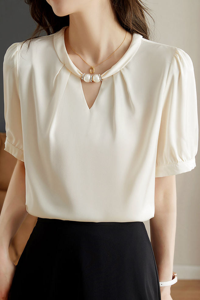 Elegant Satin Halter Beaded Shirt - liwisi