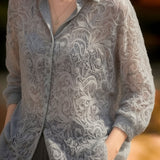 Casual Sheer Unique Long Sleeve Blouse - liwisi