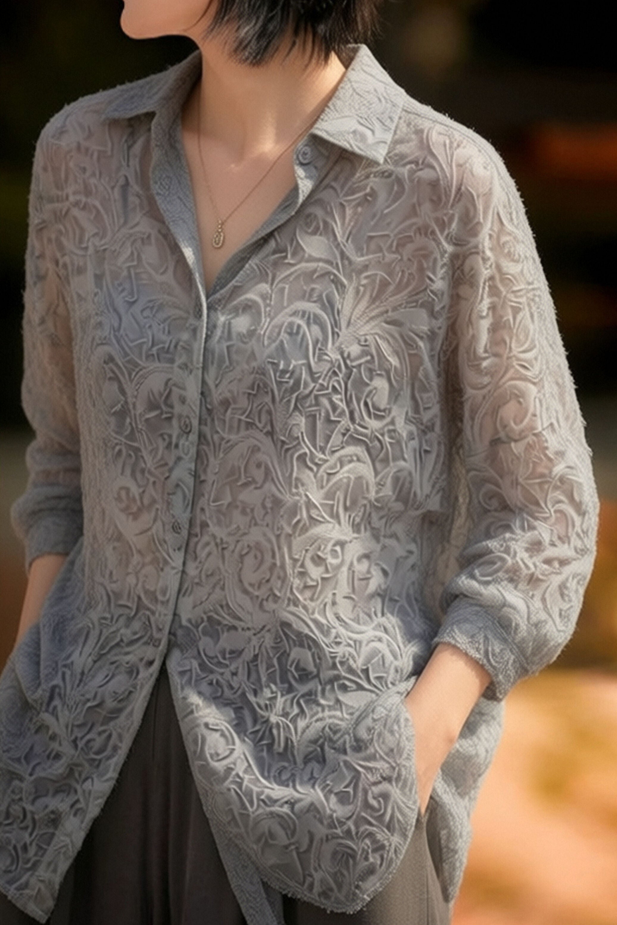 Casual Sheer Unique Long Sleeve Blouse - liwisi