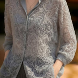 Casual Sheer Unique Long Sleeve Blouse - liwisi